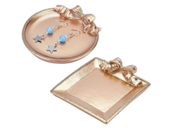 2 Bandejas De Resina Con Nudo De Moño Vintage Cuadrada Y Redonda Doradas Para Decoración Y Joyería