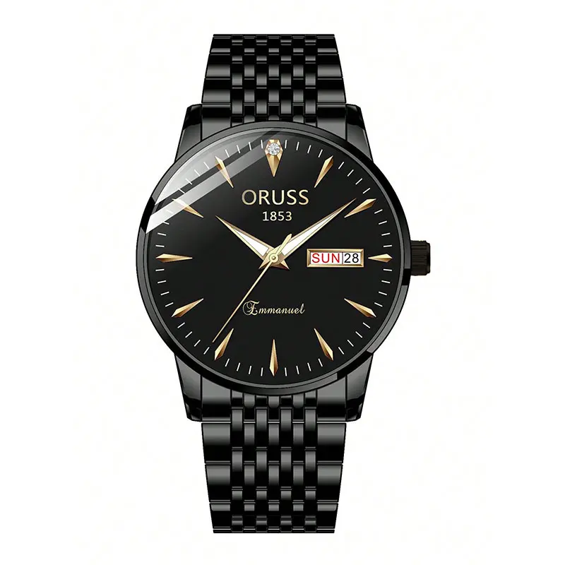 Reloj De Cuarzo Para Hombre Con Esfera Sencilla, Doble Ventana De Calendario, Agujas Luminosas Y Resistencia Al Agua.