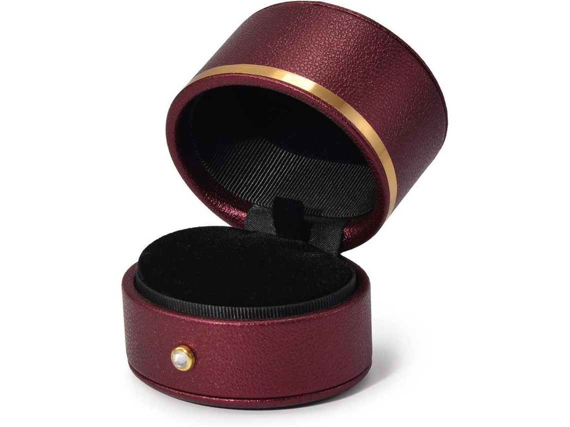 Caja De Anillos De Cuero Para Compromiso Boda Regalo Joyería Multifuncional (vino Tinto)