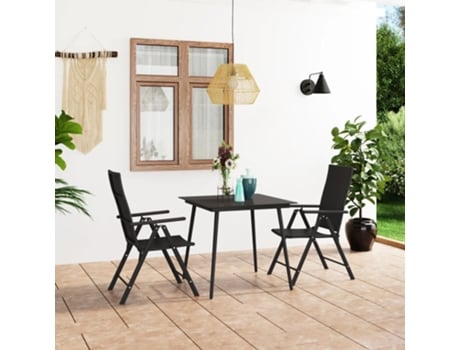 Conjunto 3 de comedor para jardín VIDAXL negro