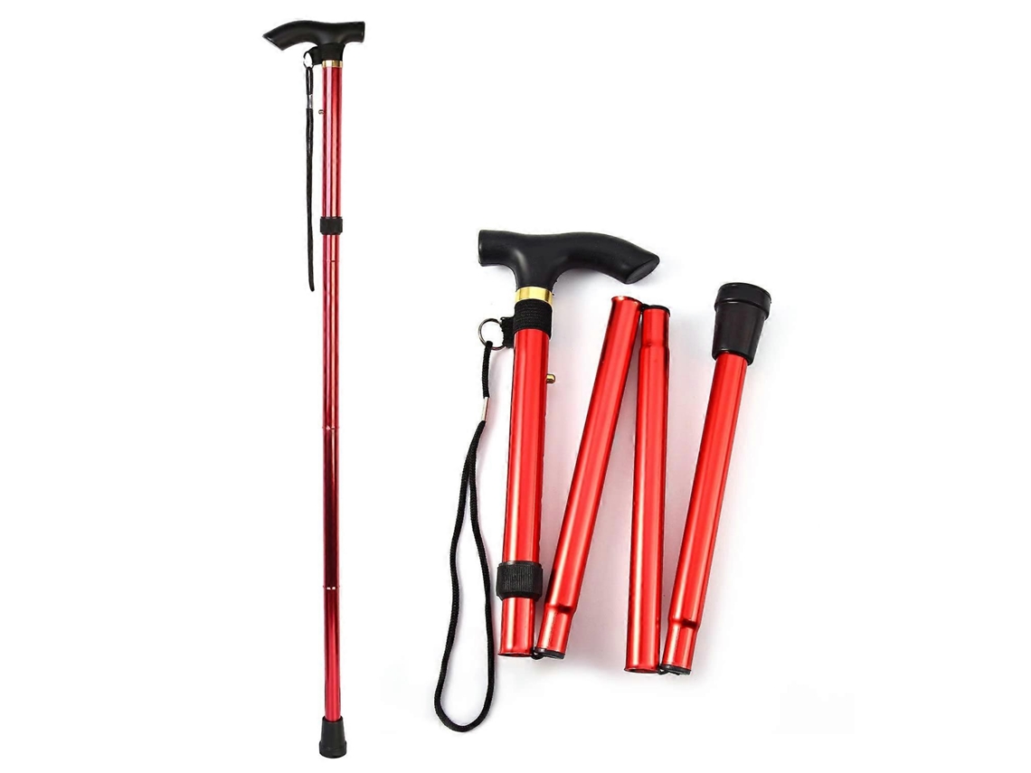 Bastón plegable, bastón retráctil, bastón ajustable para hombres y mujeres, rojo.