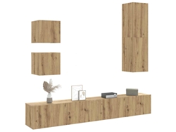 Mueble Para Tv De Pared Madera Contrachapada Artesanal 5 Piezas
