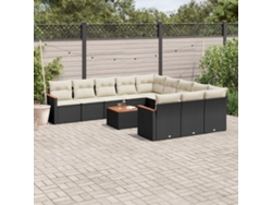 Conjunto de sofá de jardín de 12 piezas con cojines de mimbre negros DKD Home Decor