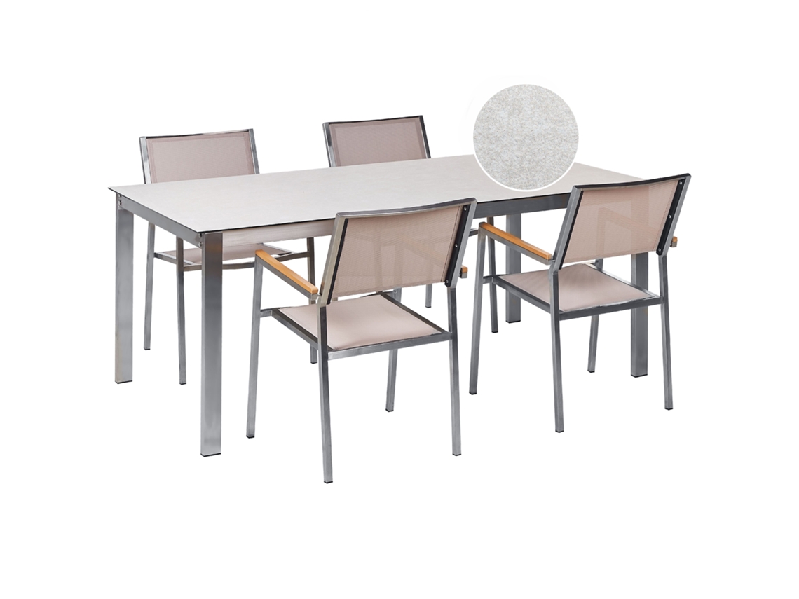 Conjunto de jardín 4 plazas con tablero de vidrio blanco y sillas beige BELIANI Cosoleto/grosseto