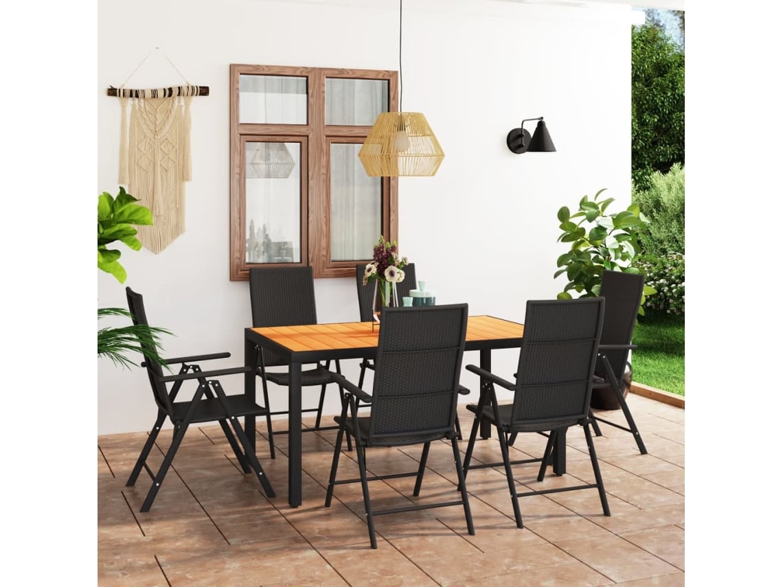 Juego de comedor de jardín negro y marrón de Dkd Home Decor