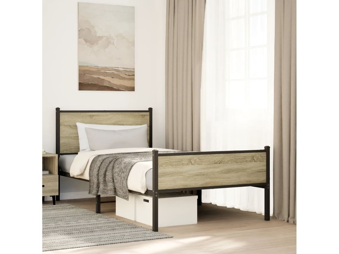 Estructura De Cama Sin Colchón Metal Roble Sonoma 100x200 Cm