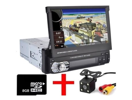 Autoradio Gps Bluetooth Navegación Coche Estéreo Reproductor Mp5 Control de pantalla táctil + Cámara de visión trasera + Tarjeta SD de 8 Gb