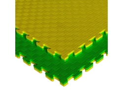 Tatami Puzzle30 PIEZAS (30m² ) Esterilla Goma Espuma Tatami Suelo para Gimnasio Ideal Artes Marciales 1m x 1m x 2,5cm Superficie 5 líneas Verde/Amarillo