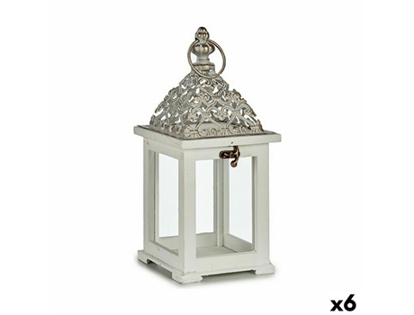 Farol Blanco Plateado Madera Metal 13 x 29 x 13 cm (6 Unidades) GIFT DECOR