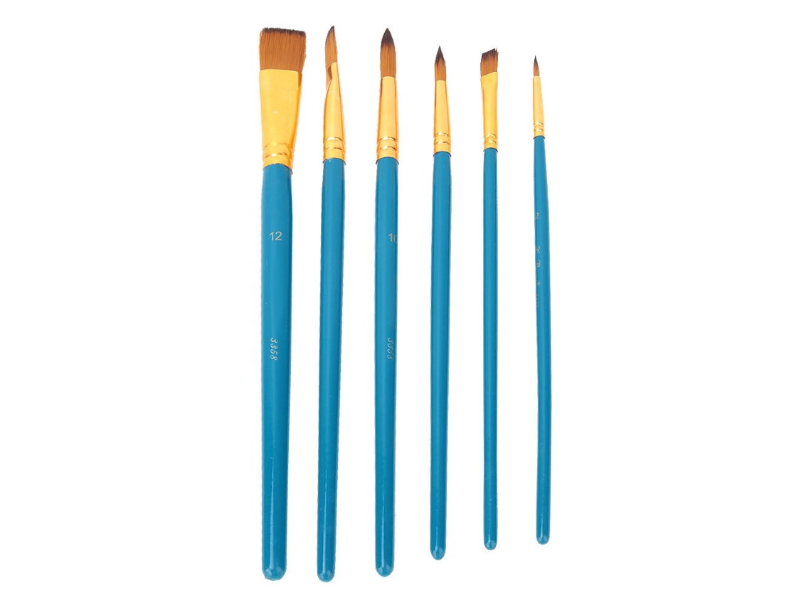 Juego De 6 Pinceles De Nailon Con Mangos De Madera Para Acuarela Y Pintura Acrílica (azul)