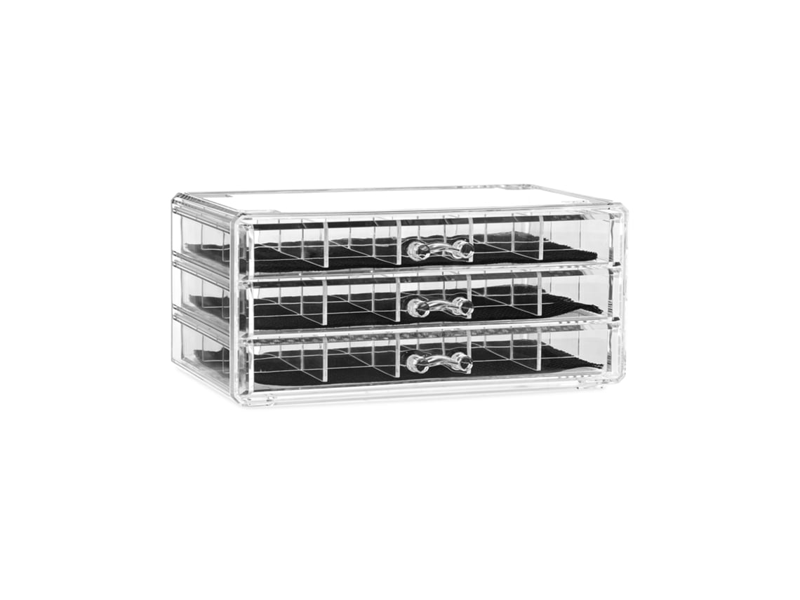 Organizador de maquillaje acrílico Relaxdays, joyero con 3 cajones, almacenamiento de cosméticos