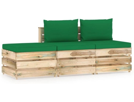 vidaXL Muebles de jardín 3 piezas con cojines madera impregnada verde