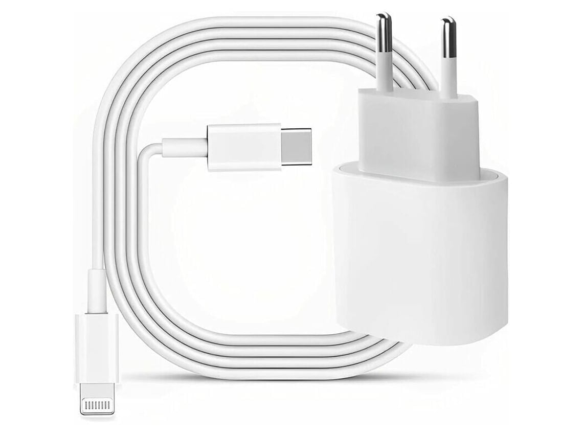 Cargador rápido con certificación MFi para iPhone, con un diseño que permite la conexión tanto por la parte frontal como por la trasera.