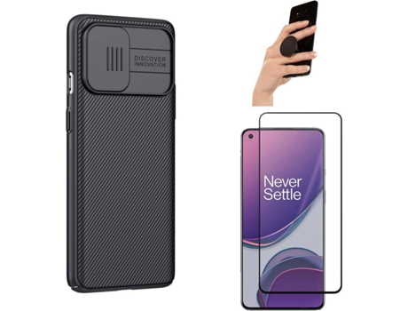 Kit Funda, Protector y PopSocket para OnePlus 8T PHONESHIELD BD-NKCS&9D&BKPS-BK-OP-8T Negro