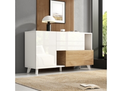 Aparador Escandinavo De Madera Blanca Con 2 Cajones Y Puerta Corredera.