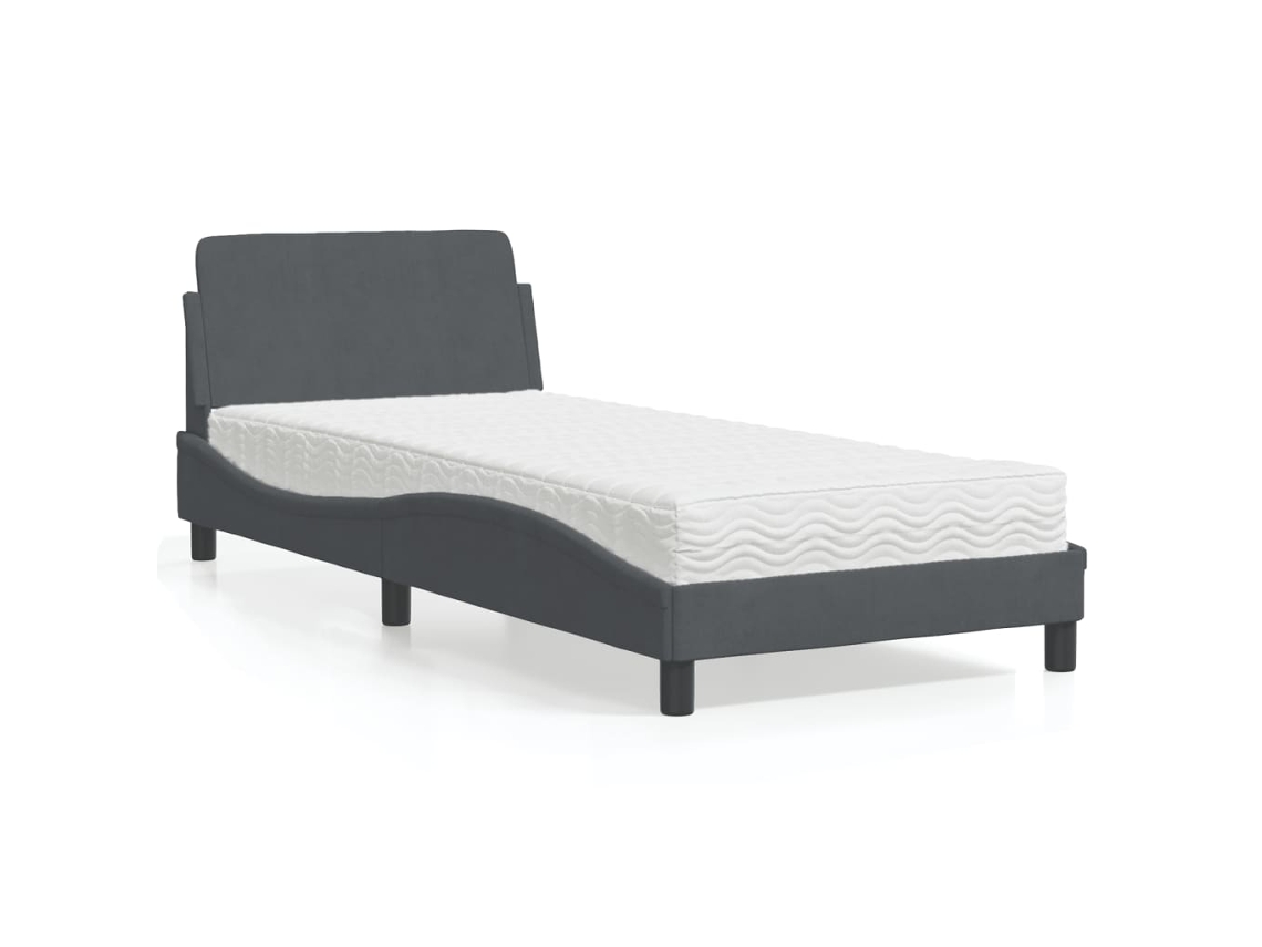 Cama con colchón terciopelo gris oscuro 90x190 cm