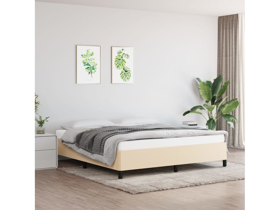 Cama Sin Colchón Tela Color Crema 180x200 Cm