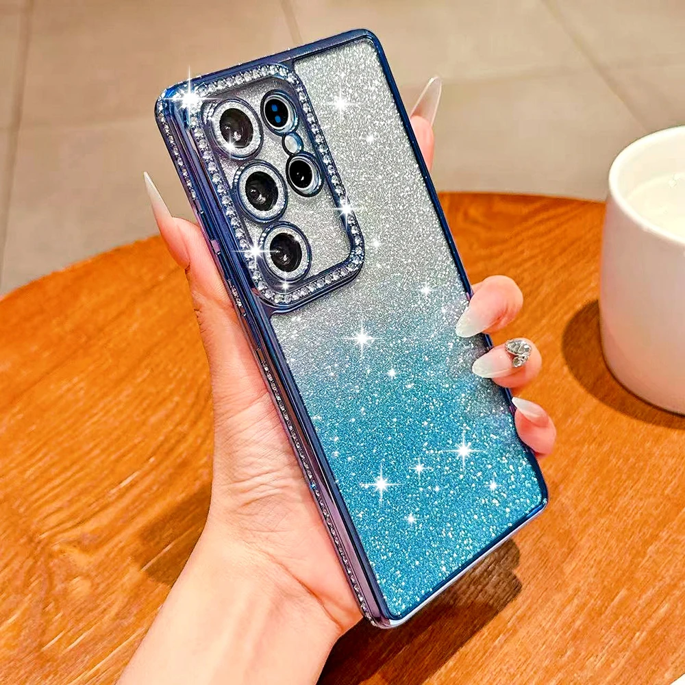 (samsung S26 Ultra Azul) Lujosa Funda Para Teléfono Samsung Con Degradado Brillante Y Diamantes.
