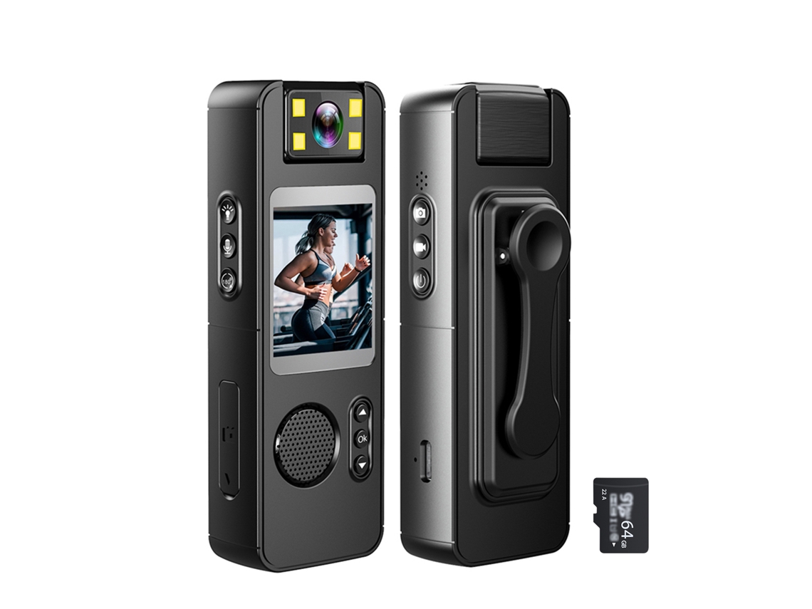 Cámara Corporal 1080p Con Grabación Audio/video Wifi Lente Rotatorio 180° 64gb Para Policía Seguridad Deporte