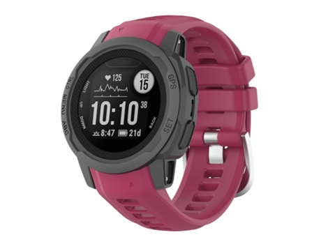 Correa Smartwatch para Garmin Instinct 2S con Hebilla de Silicona y Acero Inoxidable (Rojo Vino)