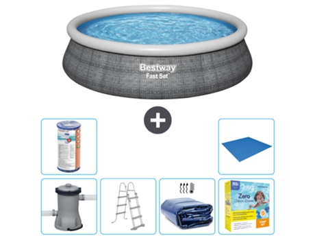 Piscina Hinchable Redonda Fast Set BESTWAY - Estampado Ratán - 457 x 107 cm - Incluida Bomba - Escalera Accesorios CB25