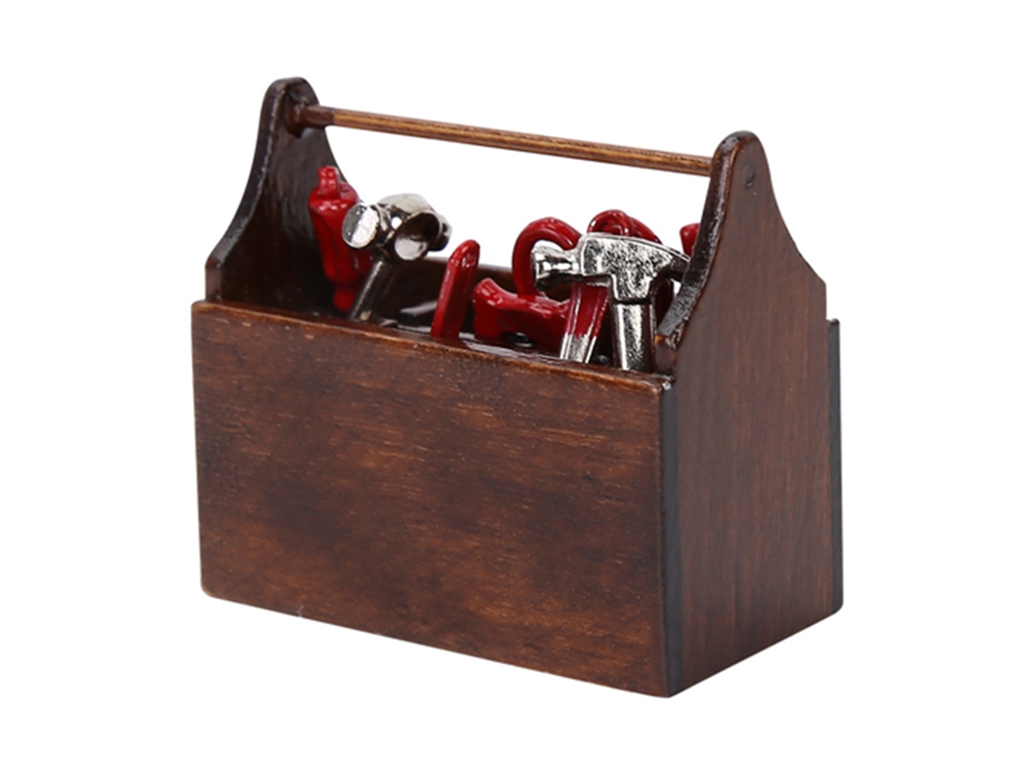 Caja de herramientas de madera en miniatura Ats para accesorios de casa de muñecas 1/12