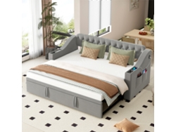 Sofá Cama Tapizado, 90/180x190 Cm, Reposabrazos Más Anchos Y Gruesos Con Puerto De Carga Usb, Con Somier, Gris