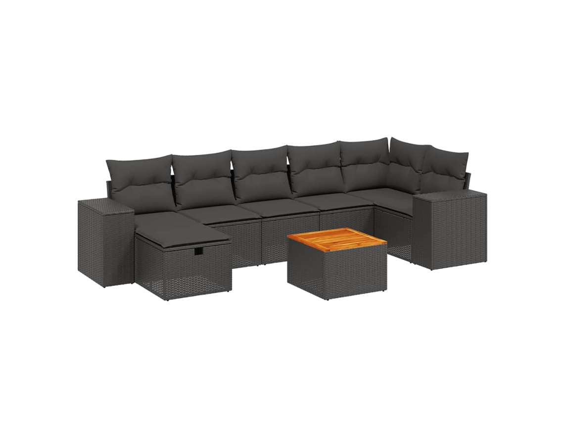 Conjunto 8 de sofás de jardín VIDAXL y cojines ratán sintético negro