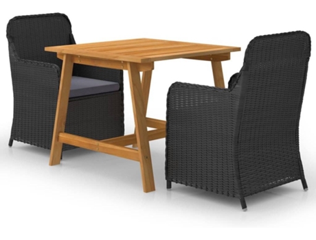 Conjunto 3 de comedor para jardín VIDAXL negro