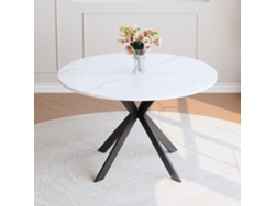 Mesa Redonda De Mármol Blanco, Mdf X Negro, 110 Cm