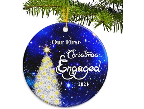 Nuestro primer adorno de Navidad comprometido 2021 Cielo azul y oro Árbol de Navidad Decoración Parejas románticas Regalo