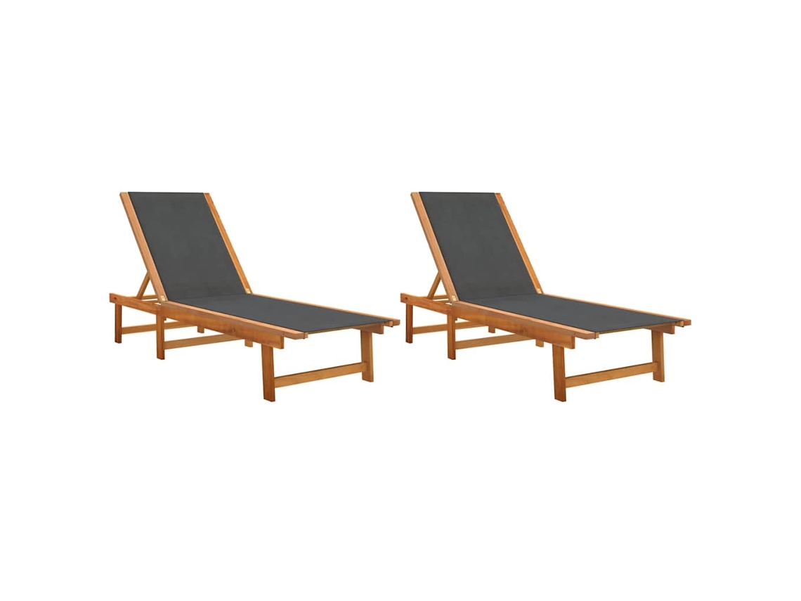 Maison Exclusive - Conjunto de tumbona de 2 piezas en madera maciza de acacia y tela negra.