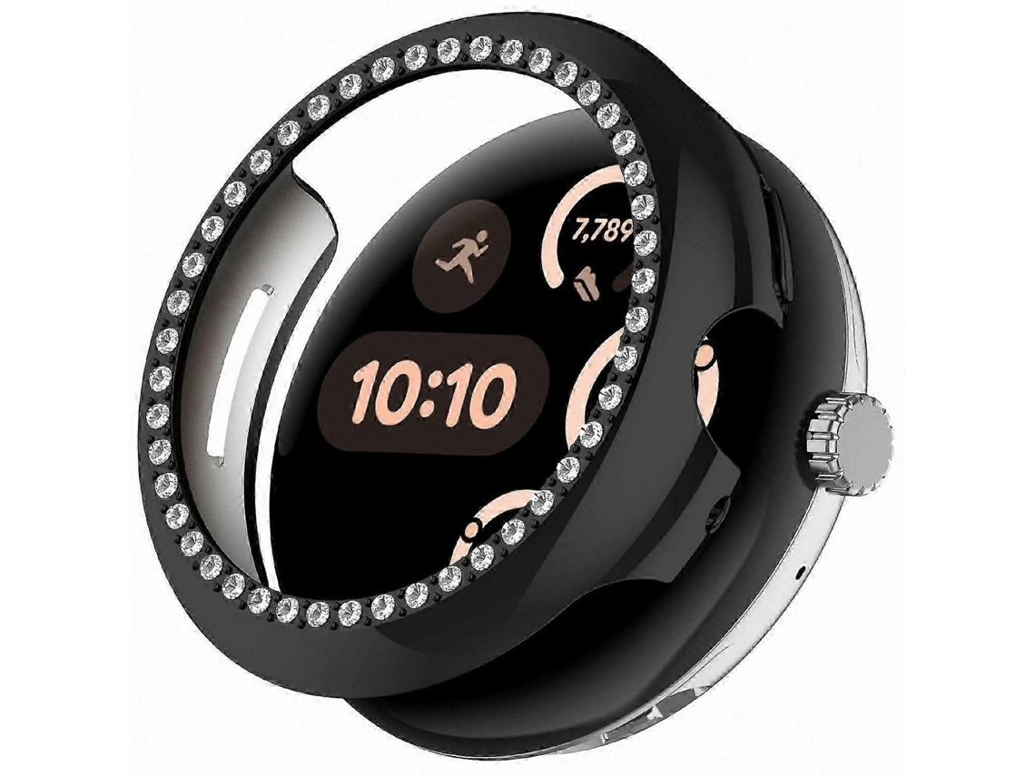 Capa De Policarbonato Com Moldura Vazada E Decoração De Strass Para Smartwatch De 45 Mm