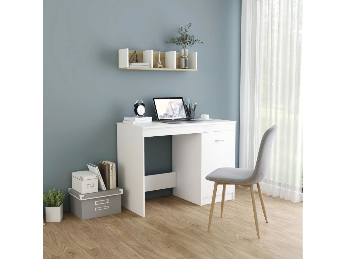Escritorio de madera contrachapada blanco 100x50x76 cm