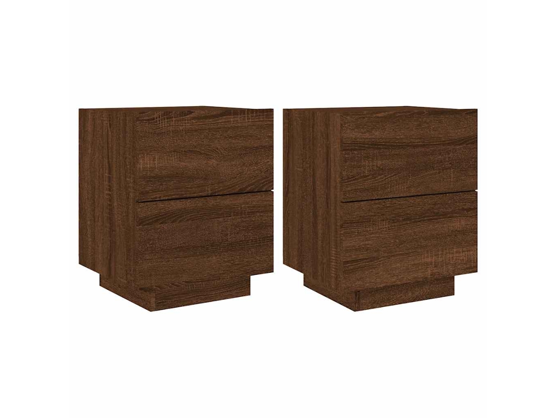 Maison Exclusive - Mesitas De Noche Luces Led 2 Uds Madera Ingeniería Roble Marrón