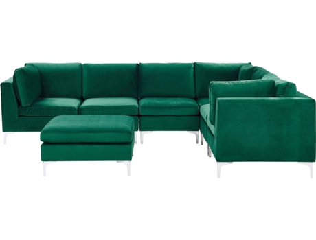 Sofá Rinconera con Reposapiés Evja Izquierda (Verde - Terciopelo -255x340x84 cm)