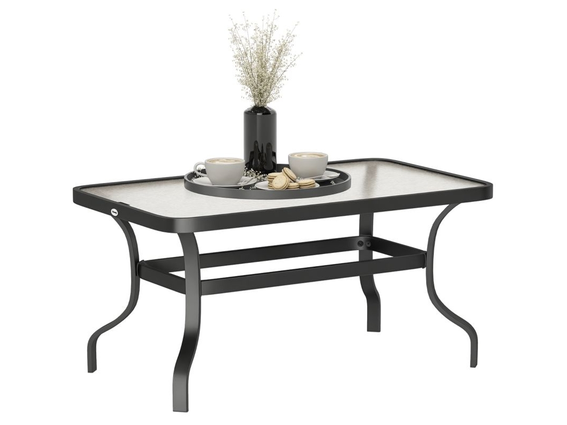 Mesa Auxiliar, Mesa De Centro De Cristal Templado, Mesa Auxiliar Con Diseño Ondulado, Esquinas Redondeadas, Mesa De Balcón, 95x55 Cm, Color Negro