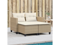 Sofá de jardín de 2 plazas con toldo y bancos en mimbre beige Lovely Home