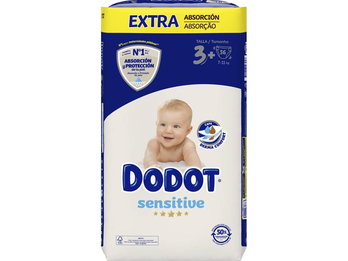 Pañales DODOT Sensitive Extra-Jumbo Pack T3 168 (3x56Un)