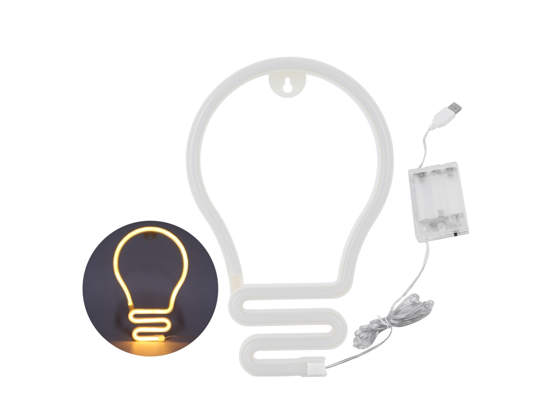 Luz Neon Led Em Forma De Lâmpada Para Decoração De Parede Festa Natal Casamento Usb/bateria Cor Quente