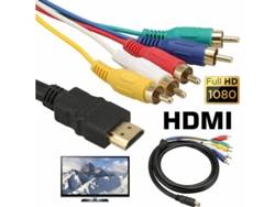 Cables AV HDMI a 5 RCA, conectores dorados, alto blindaje, compatible con audio de 480i a 1080p y Dolby TrueHD/DTS HD para HDTV y cine en casa.