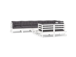 Maison Exclusive - Muebles De Jardín 9 Pzas Con Cojines Blanco Madera Maciza Pino