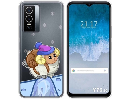 Carcasa para Vivo Y76 5G TUMUNDOSMARTPHONE Dibujos Transparente Cabra Multicolor