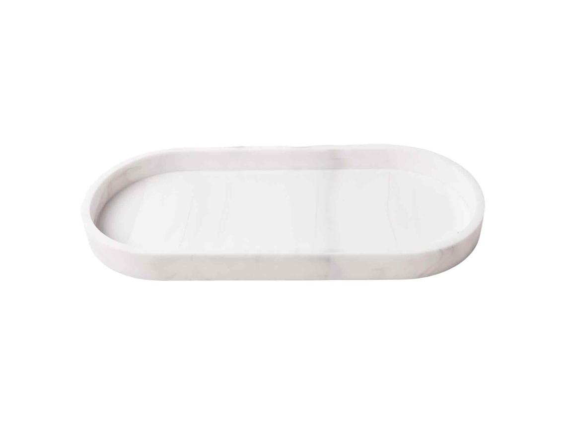 Bandeja sanitaria ovalada irrompible para cosméticos y velas, de gel de sílice, fácil de limpiar, reutilizable, 25 x 11 cm, color blanco