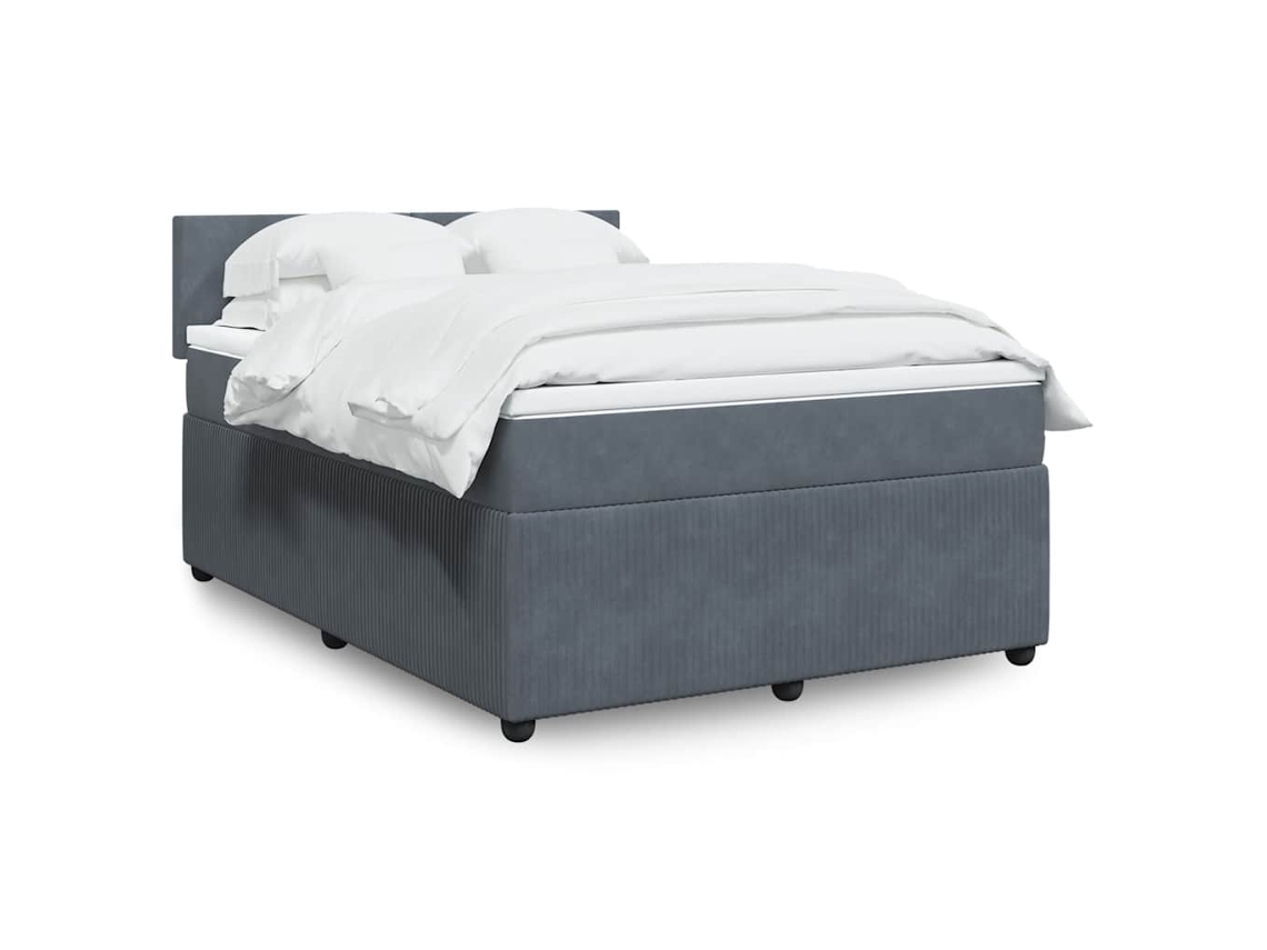 Cama box spring con colchón terciopelo gris oscuro 140x200 cm