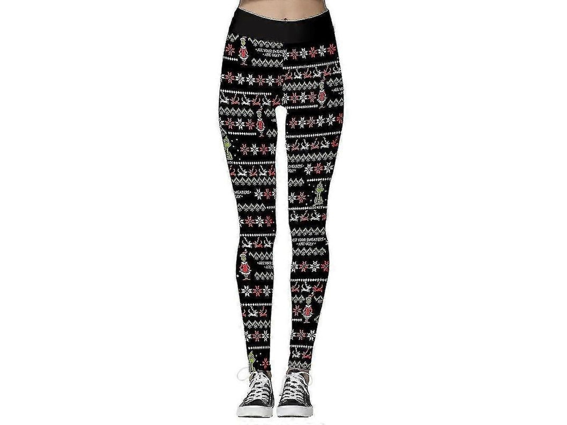 Leggings de cuello alto con estampado del Grinch y copos de nieve, tallas de la S a la XL | Sin marca