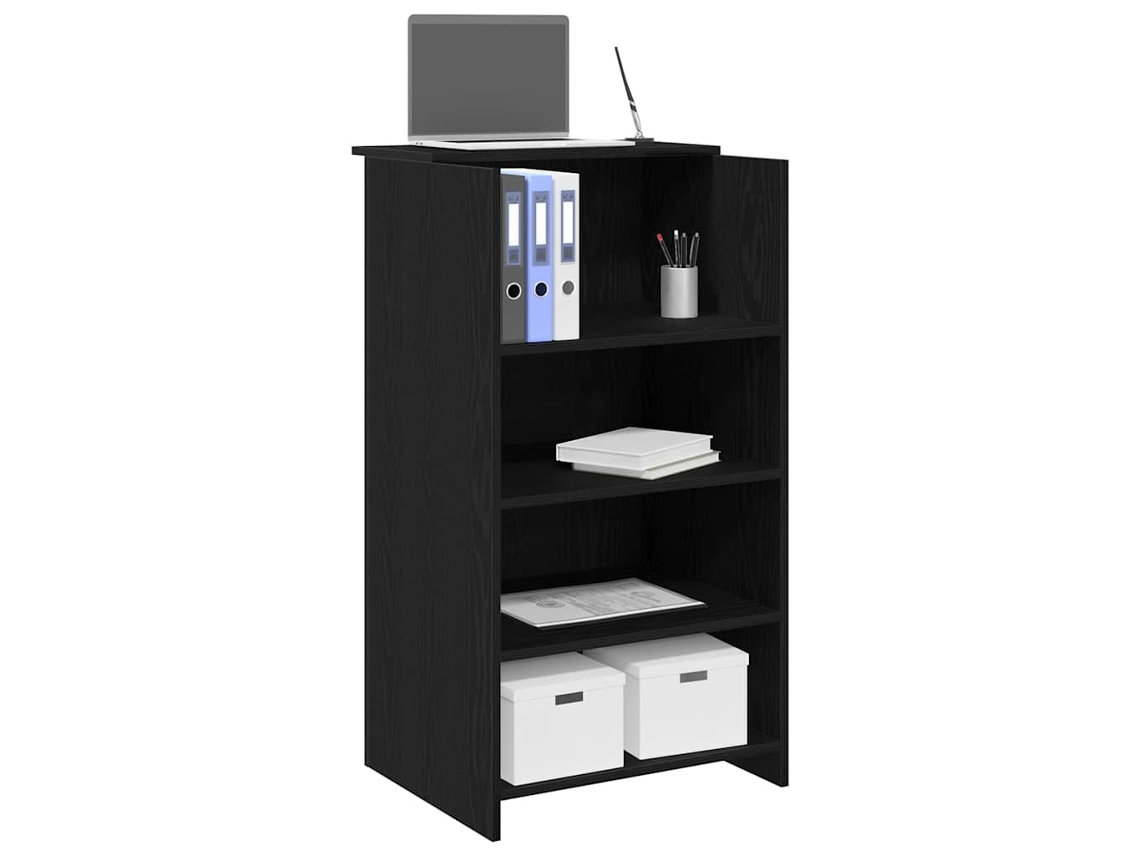 Mostrador de recepción de 55x50x103,5 cm, fabricado en derivados de madera, color negro.