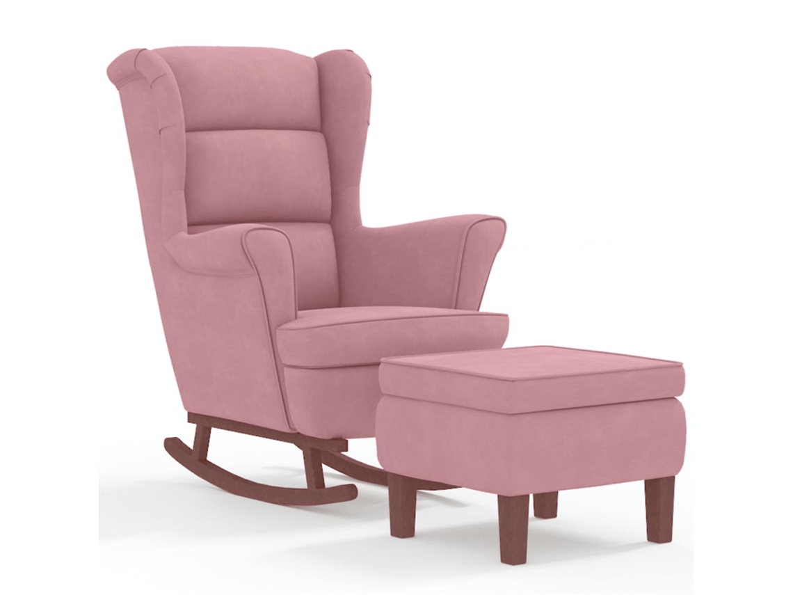 Maison Exclusive - Mecedora Con Respaldo Alto De Terciopelo Rosa Y Madera Maciza
