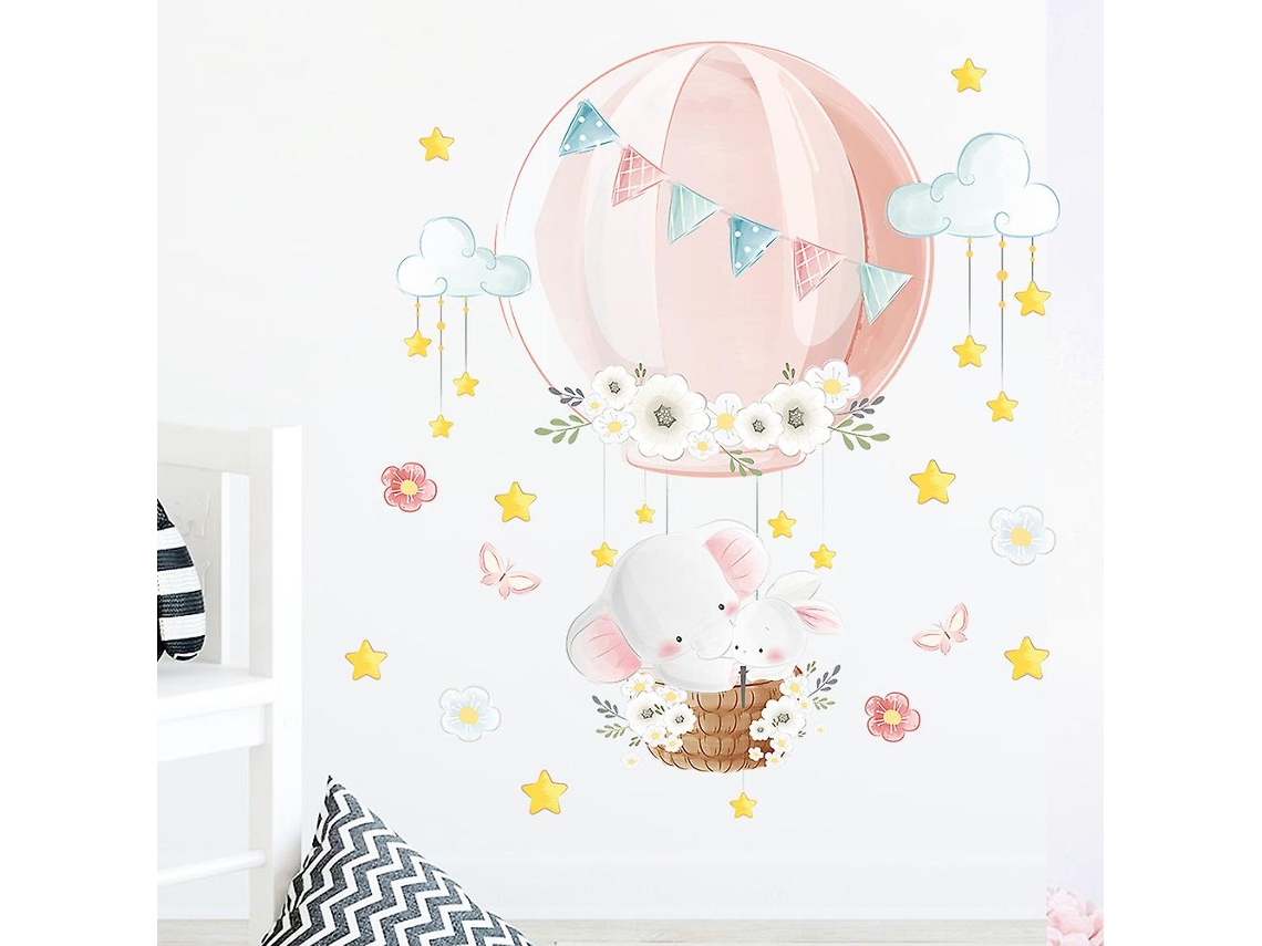 Rebe-calcomanías De Pared Removibles Con Globo Aéreo, Flores, Nubes Y Elefante Para Sala, Oficina, Dormitorio Y Cocina