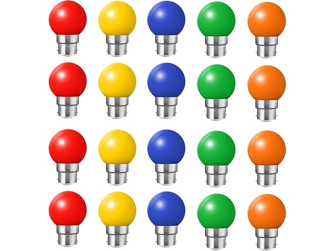 20 Bombillas Led B22 De 2w, Equivalentes A 20w (4 De Cada Color).
